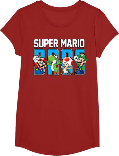 Vista 46 de Super Mario Bros Characters Letter Fill Graphic T-Shirt Camiseta, Negro