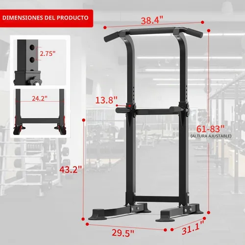 Vista 7 de ZENOVA Pull Up Bar Dip Bar Squat Rack Workout Dip Station Height Adjustable Free Standing Chin Up Bar