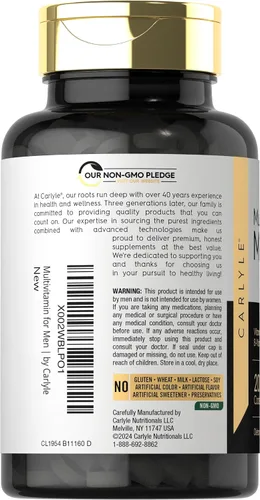 Vista 3 de Carlyle Multivitamin for Men 50+ 200 Count with B Vitamins, Vitamin D, Magnesium & Zinc Non-GMO, Gluten Free Supplement