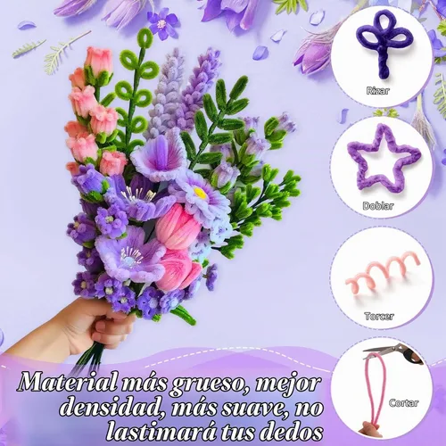 Vista 5 de Peryiter 500pcs Pipe Cleaner Craft Pack, Dark Pink & Purple Flower, 12 Inch Flor rosa oscuro y morada