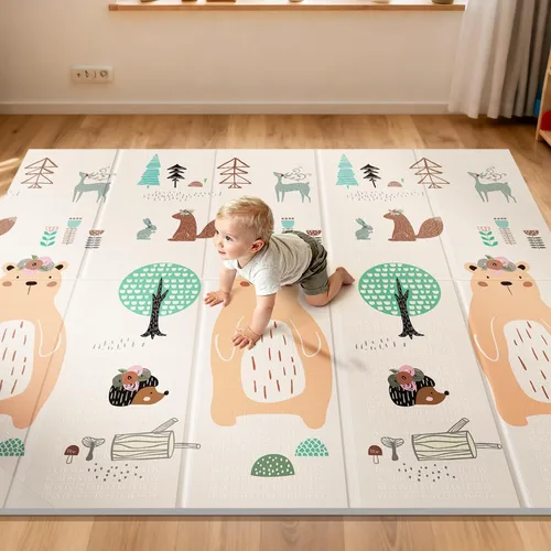 Vista 16 de UANLAUO Alfombra de juego plegable para bebés - 71 x 59 pulgadas, reversible para bebés a niños, antideslizante para interior y exterior