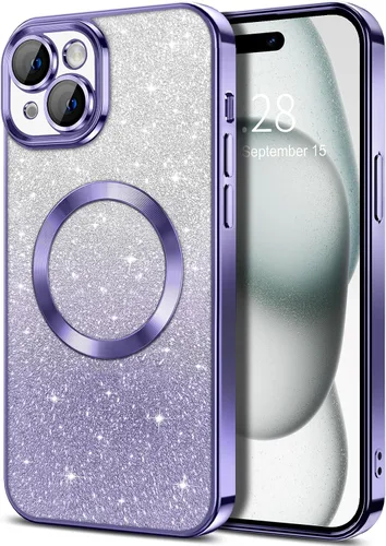 Vista 40 de Hython Funda para iPhone 13 Pro transparente con purpurina magnética [compatible con MagSafe] Protector completo de lente de cámara delgado