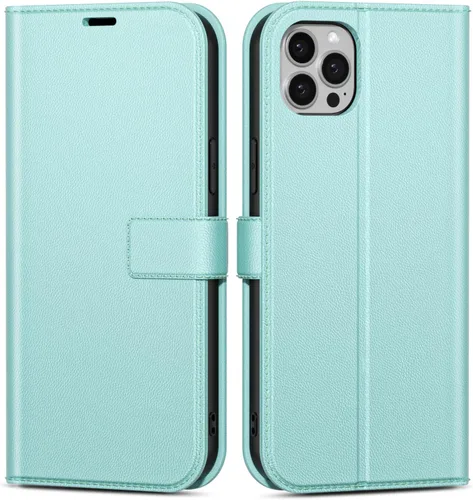 Vista 114 de oakxco Funda tipo cartera para iPhone SE 2022/2020/8/7 con soporte para tarjeta de crédito, funda magnética RFID delgada tipo libro con tapa