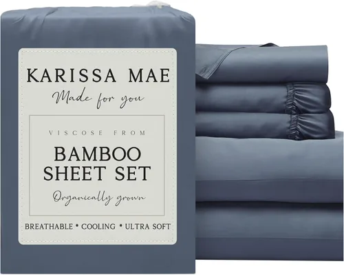 Vista 94 de KARISSA MAE Juego de sábanas de viscosa de bambú de lujo, 100% certificado FSC, refrescante, lujosamente suave, bolsillos profundos de 18 pulgadas