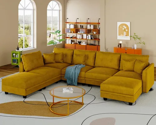 Vista 10 de LLappuil Sofá Seccional Modular con Asientos de Almacenamiento, Sofá Modular Convertible de Pana Chaise para Sala de Estar, Sofás de 5 Plazas con 3