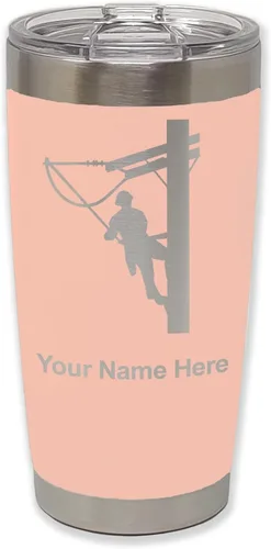 Vista 32 de LaserGram Taza aislada al vacío de 20 onzas, Lineman, grabado personalizado incluido (negro)