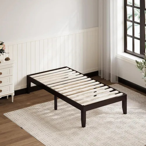 Vista 3 de Giantex Marco de Cama de Plataforma de Madera Individual de 14 Pulgadas, Base de Colchón Minimalista con Madera de Caucho Sólida, Soporte