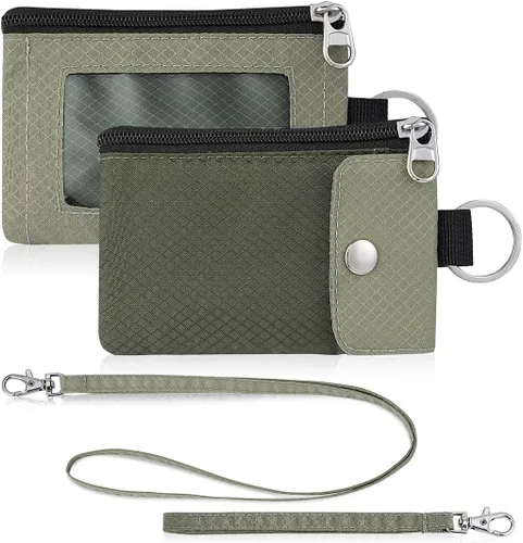 Vista 60 de Artpaxy Cartera minimalista para hombres y mujeres, llavero con bloqueo RFID, con cremallera, pequeña cartera con ventana de identificación, 2