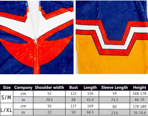 Vista 7 de Kuberas My Hero Academia All Might Pajamas Anime Jumpsuit Zipper Footed Cosplay Costume Unisex