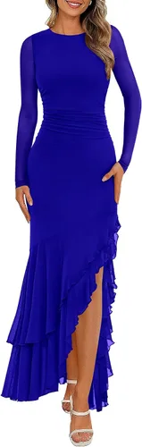 Vista 8 de BTFBM Maxi vestidos de mujer otoño 2026 manga larga vestido de invitada de Café