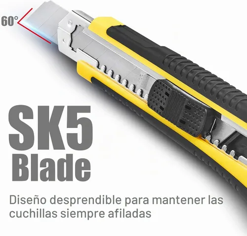 Vista 4 de DOWELL Cortador de caja de cuchillos utilitarios retráctil, autocarga, resistente, a presión, cambio rápido, cuchillas adicionales (3 piezas) TPR+PP