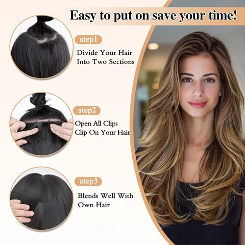 Vista 6 de FREEMEIGE 4 piezas de extensiones de cabello con clip, extensiones de cabello largas y gruesas con capas rectas de 20 pulgadas, extensiones