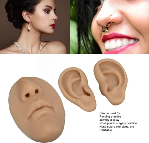 Vista 3 de Modelo de silicona para nariz, modelo de entrenamiento de piercing, modelo de oreja de silicona para principiantes, modelo de nariz y boca 3D