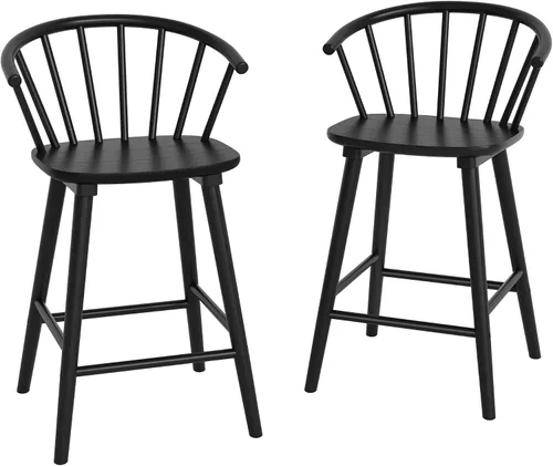Vista 7 de LUE BONA Juego de 2 Taburetes de Bar, Taburetes de Bar Negros Estilo Granja con Respaldo Semicircular, Taburetes de Bar Modernos de Mediados