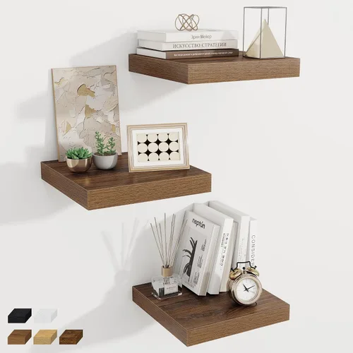Vista 48 de Fun Memories Pequeños estantes flotantes para pared, estantes cuadrados de pared de 8 pulgadas con soportes invisibles, estantes negros para baño