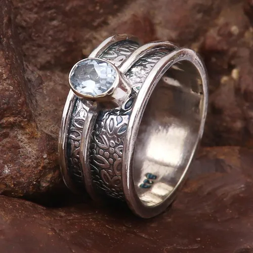 Vista 3 de Goyal Exports SRG328A - Anillo giratorio de plata de ley 925 con topacio azul