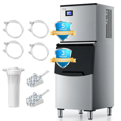 Vista 11 de COTLIN - Máquina comercial para hacer hielo de 200 libras en 24 horas, 60 cubitos por ciclo, con depósito de almacenamiento con aislamiento de más