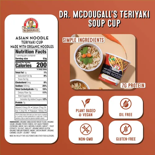 Vista 2 de Dr. McDougall's Teriyaki - Fideos asiáticos orgánicos - Fideos Ramen veganos - Tazas de fideos Ramen instantáneos - Ramen vegetariano - 1.9 onzas