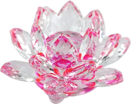 Vista 15 de Loto de cristal transparente, flor de cristal brillante con caja de regalo, reflejo de tono, purpurina, paz, pureza, buena fortuna, sabiduría