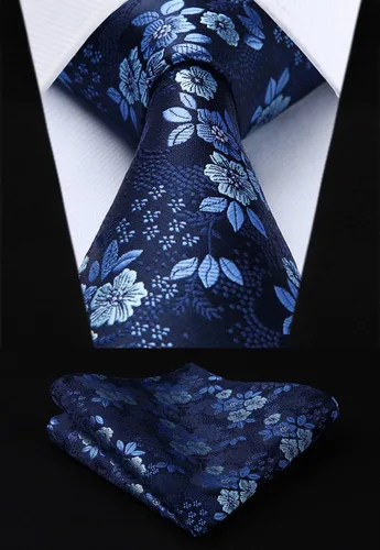 Vista 8 de Corbatas florales tejidas clásicas para hombre, corbata cuadrada de bolsillo, corbatas formales para hombres, boda con pañuelo