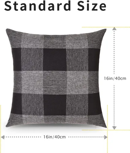 Vista 2 de Tosewever Juego de 2 fundas de almohada a cuadros de búfalo, fundas de almohada rústicas de granja, fundas de almohada de algodón y lino