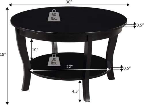 Vista 6 de HomeStock Global Greatness - Mesa auxiliar redonda con estante, acabado de madera, mesa de estilo clásico de transición, estantería espaciosa de dos