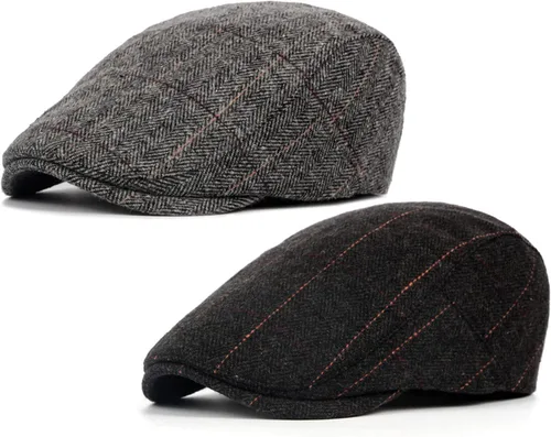 Vista 15 de Paquete de 2 gorras planas de algodón a cuadros para hombre, diseño de Ivy Cabbie Golf Gatsby