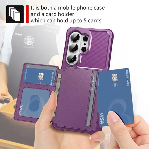 Vista 94 de Funda para Samsung Galaxy S21 Ultra con tarjetero, compatible con soporte magnético para automóvil, resistente a los golpes, resistente, suave, TPU