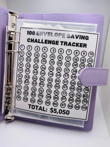 Vista 4 de BKDRL Desafío de ahorro de dinero con 100 sobres, forma fácil y divertida de ahorrar $5,050 - Carpeta de desafíos de ahorro, libro de desafíos