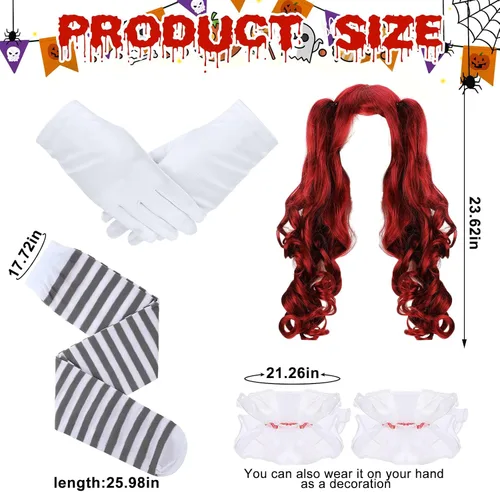 Vista 4 de Toulite Halloween Carnevil Clown Costume for Women Clown Wig Dress up Clown Costume for Halloween Scary Cosplay Party