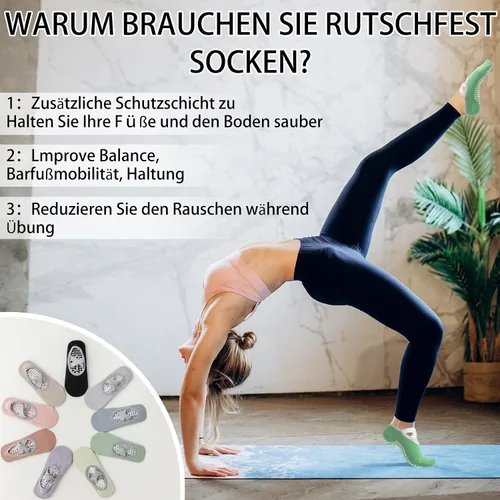 Vista 5 de Minmex Calcetines de yoga - 1 par de calcetines antideslizantes para mujer, talla única, calcetines deportivos de fitness