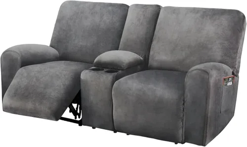 Vista 13 de ULTICOR Funda para Sofá de Dos Plazas Reclinable con Consola del Medio, Fundas de Sofá Reclinable de Terciopelo Elástico de 8 Piezas, Gruesas, Negro