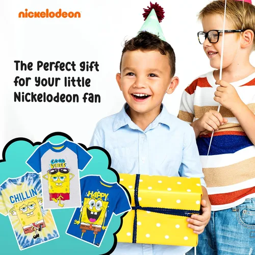 Vista 4 de Nickelodeon Spongebob or Rugrats 3 Pack Boy's Graphic Tees, Cute Short Sleeve T-Shirts for Boys Pack of 3