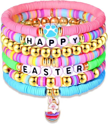 Vista 211 de Surfer Heishi - Pulseras apilables para mujer, apilables, de vinilo arcoíris, disco de arcilla, pulseras elásticas para la amistad, joyería bohemia