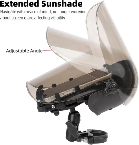 Vista 5 de Soporte de teléfono para motocicleta con amortiguador de vibraciones, impermeable, resistente al sol, base de montaje de manillar de aleación
