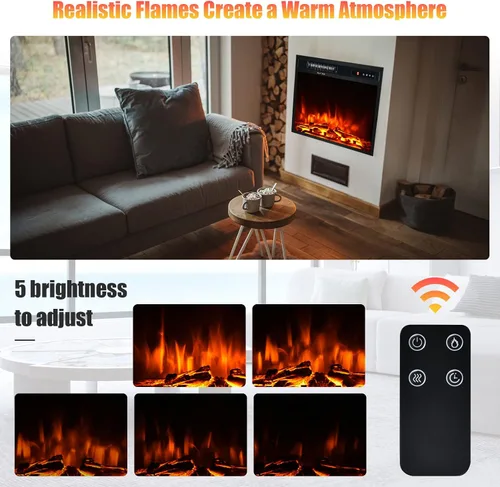 Vista 2 de Tangkula - Chimenea eléctrica empotrada de 18 pulgadas, calentador de chimenea independiente de 1500 W con efecto de llama ajustable y temperatura