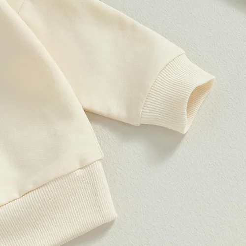 Vista 4 de Conjunto de 2 piezas de ropa de otoño unisex para bebé, color liso, sudadera de manga larga, pantalones con cordón