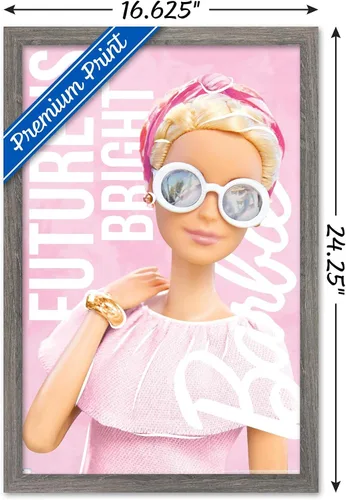 Vista 3 de Mattel Barbie - Póster de pared Future is Bright, 22.4 pulgadas de largo x 14.7 pulgadas de ancho, versión enmarcada de madera de granero