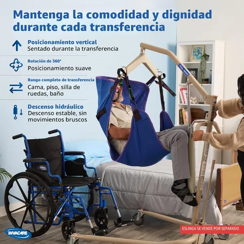 Vista 3 de Invacare Elevador hidráulico ligero para pacientes, blanco, capacidad de peso de 450 libras, 9805P, beige