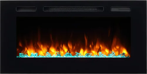 Vista 8 de PuraFlame Alice - Chimenea eléctrica empotrada de 36 pulgadas, montaje al ras para montante de 2 x 6, juego de troncos y cristal, calentador
