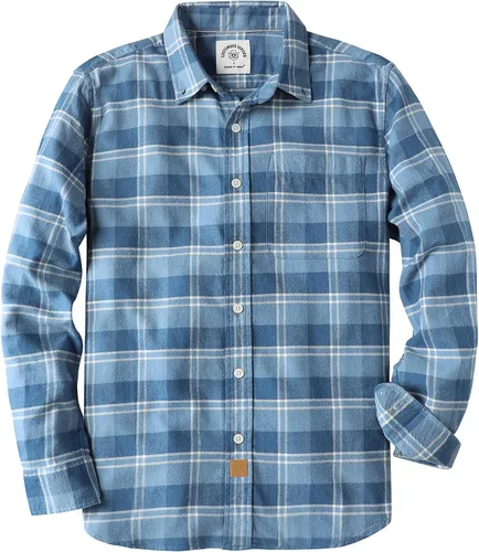 Vista 42 de Dubinik® Camisa de franela, para hombre, de manga larga, a cuadros, suave, 100% algodón, informal, con botones, ajuste regular Gris Negro
