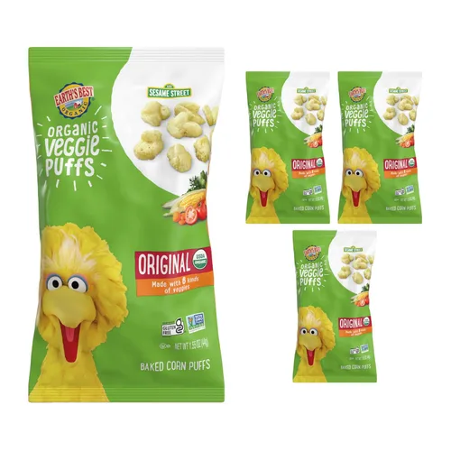 Vista 9 de Earth's Best Snacks orgánicos de sésamo para niños pequeños, soplos vegetales, cheddar, 1.55 onzas (paquete de 4)