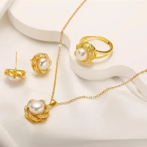 Vista 6 de la luen Pearl Necklace Earring Set for Women,Freshwater Single Pearl Wedding Jewelry for Brides Mom Birthday Gifts