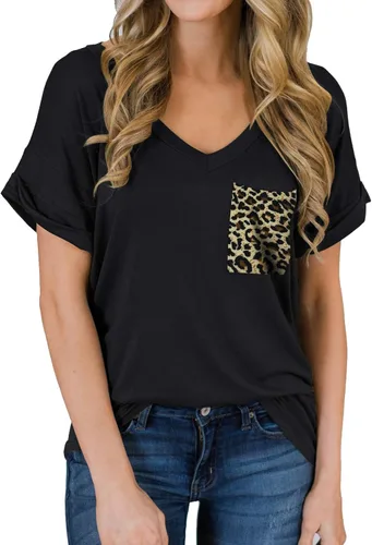 Vista 22 de Miholl Camiseta holgada, informal, de manga corta, con cuello en V, para mujer Blanco (02 White)