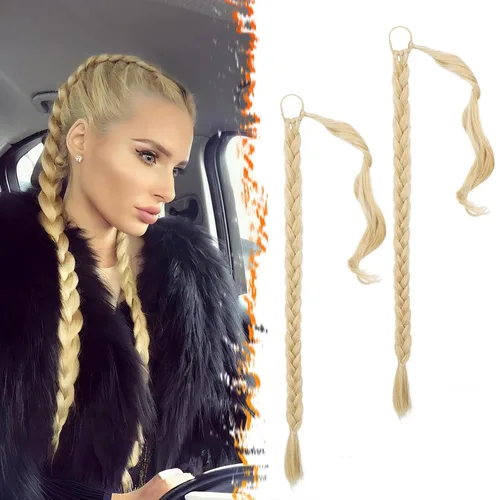 Vista 17 de Barsdar Extensión de 26 Pulgadas de Cola de Caballo Trenzada Larga con Banda Elástica - Extensiones de Cabello en Cola de Caballo Recta y Elegante