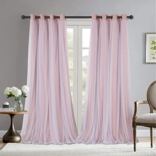 Vista 33 de BONZER Cortinas opacas con superposición transparente, mezcla y combina paneles de ventana de doble capa con aislamiento térmico para sala de estar