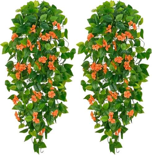 Vista 21 de BLEUM CADE Plantas colgantes falsas, 2pcs plantas colgantes artificiales en maceta, enredaderas de mandala falsas, plantas colgantes vegetación