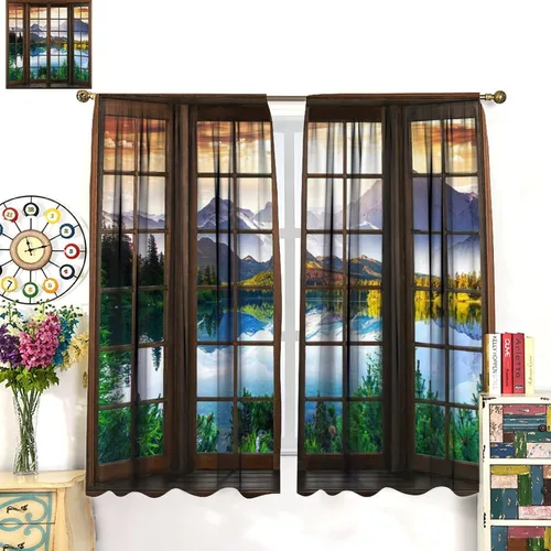 Vista 36 de Cortinas de paisaje, ventana 3D, primavera, bosque, vida silvestre, paisajes de naturaleza, dormitorio, sala de estar, cortinas térmicas opacas de 2