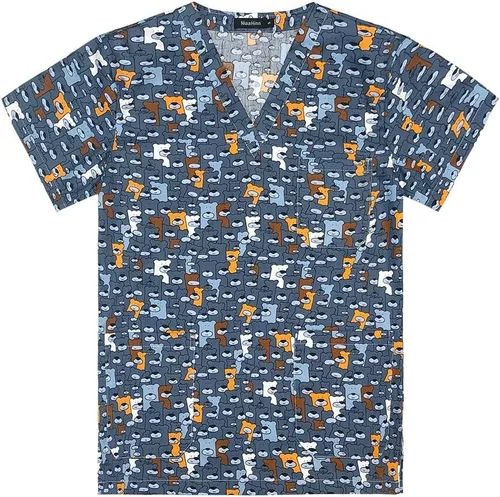 Vista 13 de Uniforme de enfermera de impresión de dibujos animados para mujer, manga corta, uniforme de trabajo de enfermería, uniforme, blusa de algodón 62056