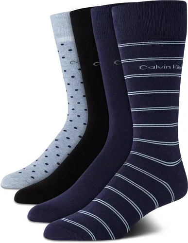 Vista 20 de Calvin Klein Calcetines de vestir para hombre, paquete de 4 unidades, mezcla de algodón suave, calcetines a rayas, calcetines largos casuales